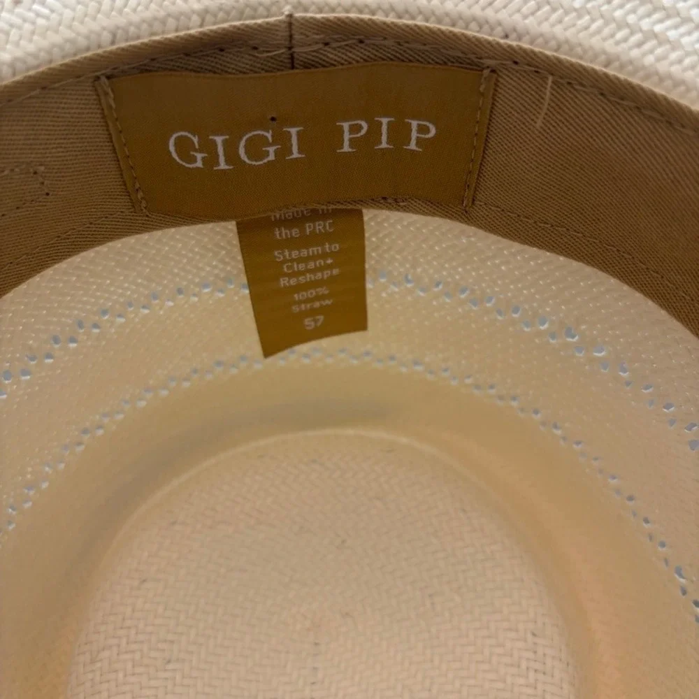 Gigi Pip Arlo Straw Fedora Hat Womens 57 White Cream Western Beach Boho Festival